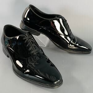 SUITSUPPLY Size 8.5 Black Patent Leather Tuxedo Oxford Lace-Up Shoes